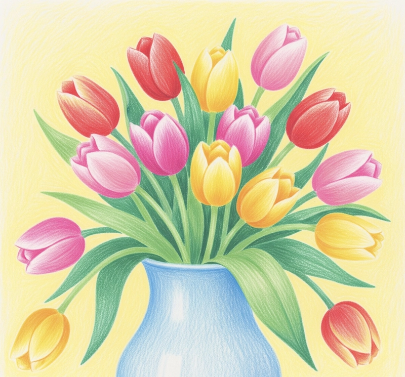 tranh vẽ lọ hoa tulip bằng màu chì