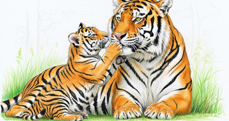 tranh vẽ mẹ con hổ