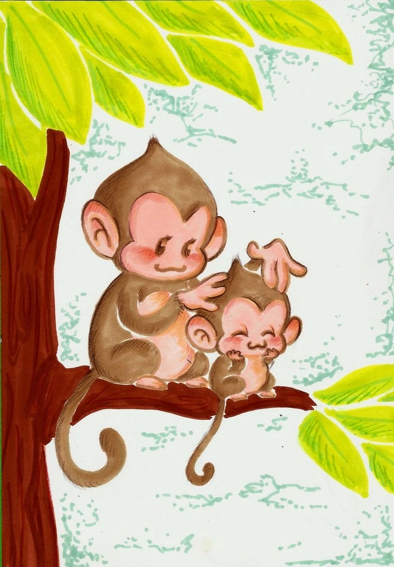 tranh vẽ mẹ con khỉ