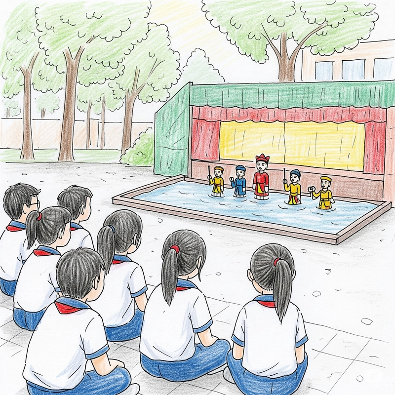 tranh sân khấu múa rối nước 