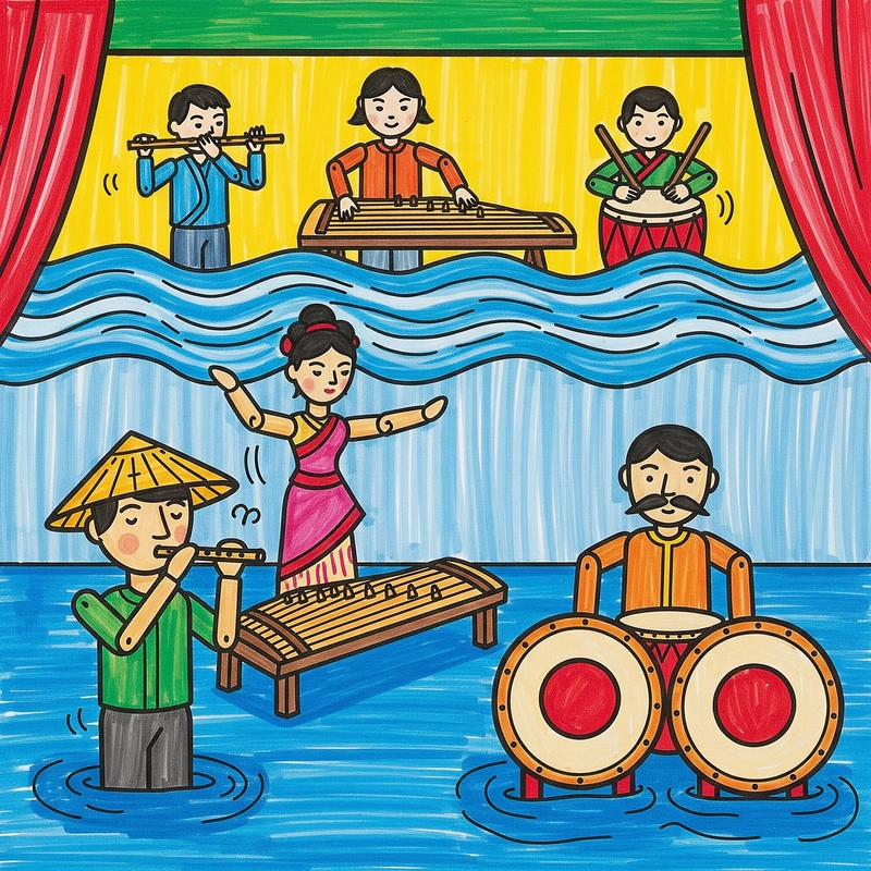 vẽ tranh dân gian rối nước 