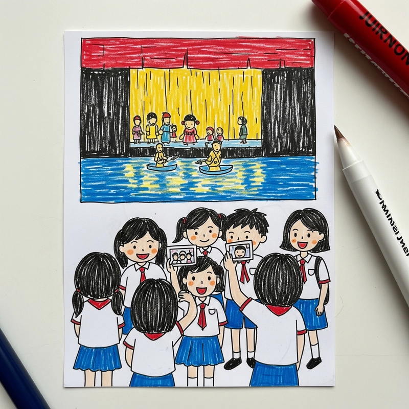 tranh vẽ đề tài múa rối nước 