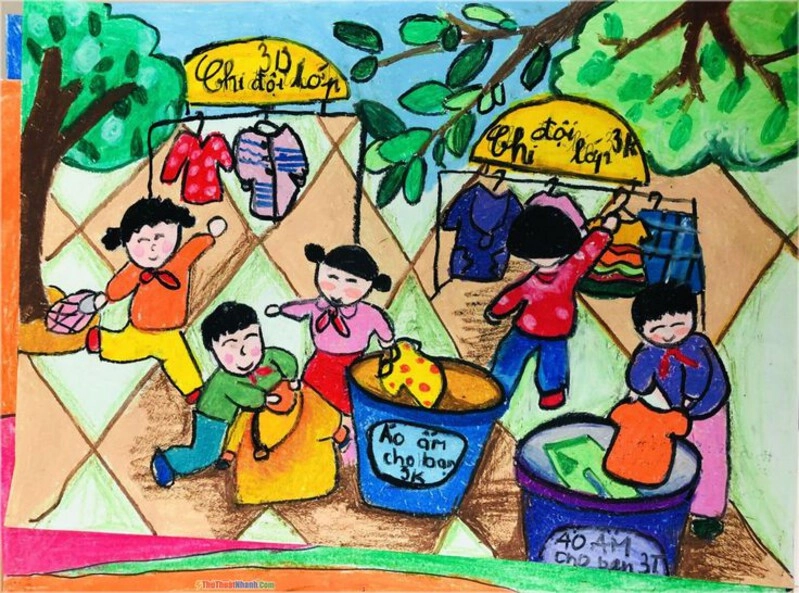 tranh vẽ phát quà từ thiện