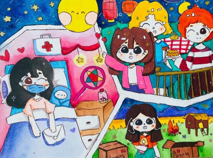 tranh vẽ sẻ chia yêu thương