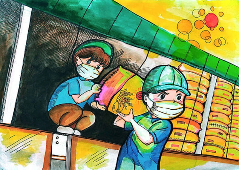tranh vẽ sinh viên làm thiện nguyện