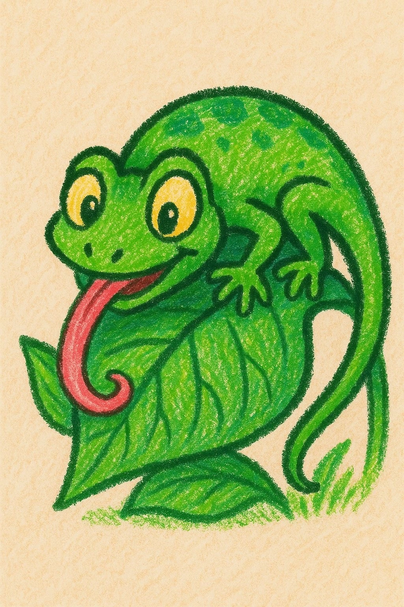 tranh vẽ tắc kè trên lá