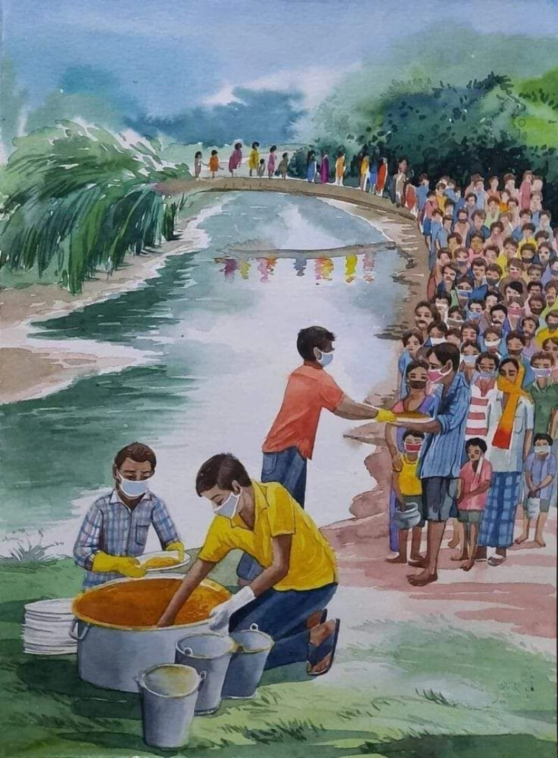 tranh vẽ tặng quần áo cho người nghèo