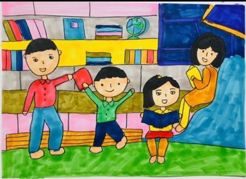 tranh vẽ thư viện thân thiện
