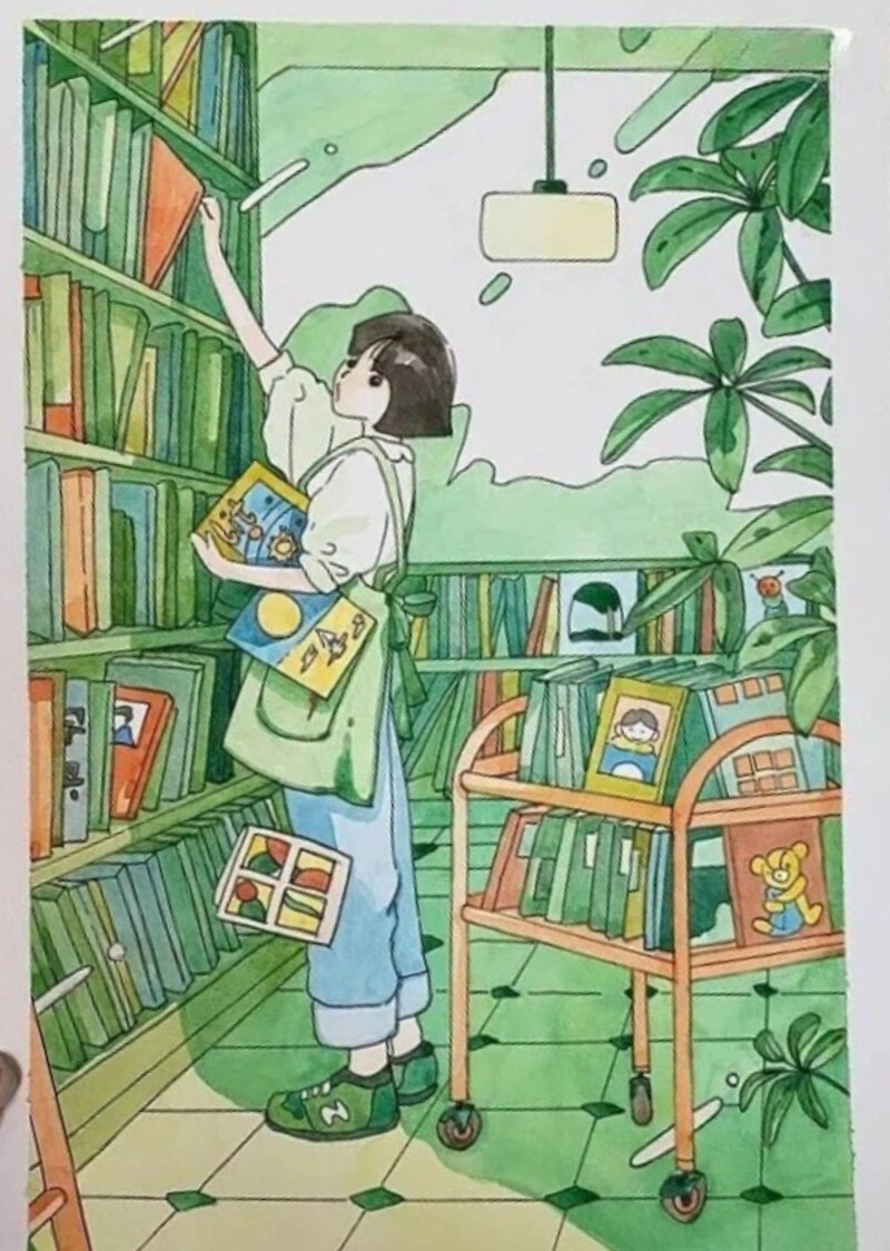 tranh vẽ thư viện vì tri thức