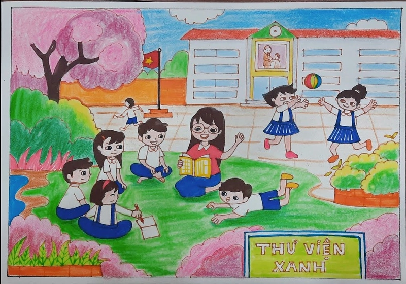 tranh vẽ trả sách ở thư viện