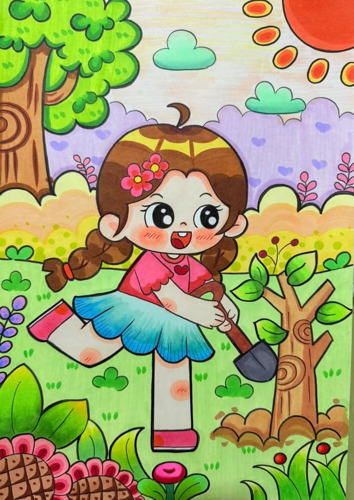 tranh vẽ trồng cây vì tương lai xanh