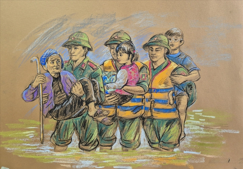 tranh vẽ từ thiện ở vùng lũ