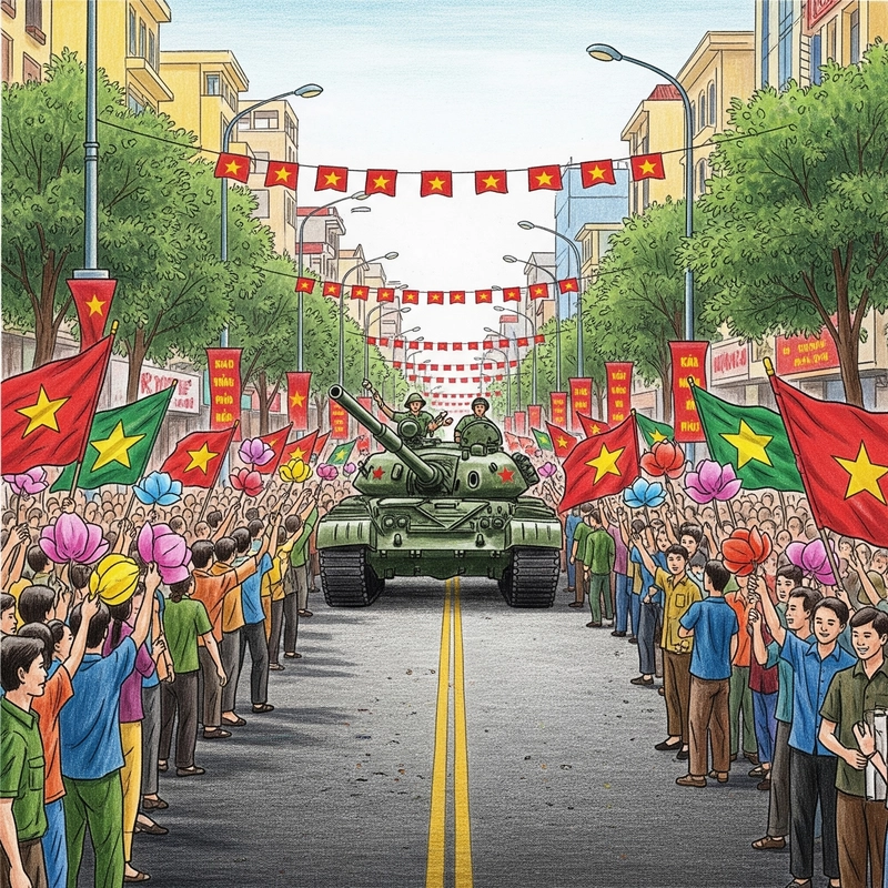 tranh vẽ xe tăng 1975 