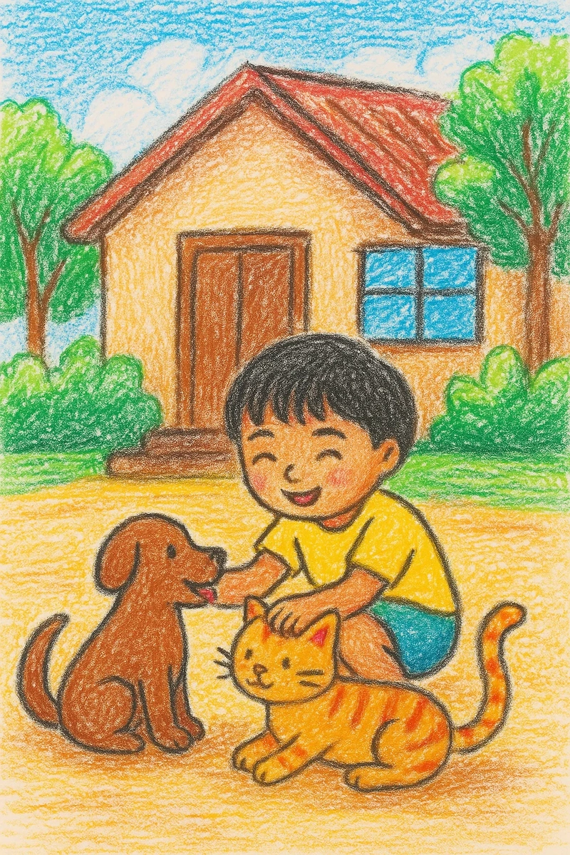 vẽ tranh bé chơi cùng vật nuôi
