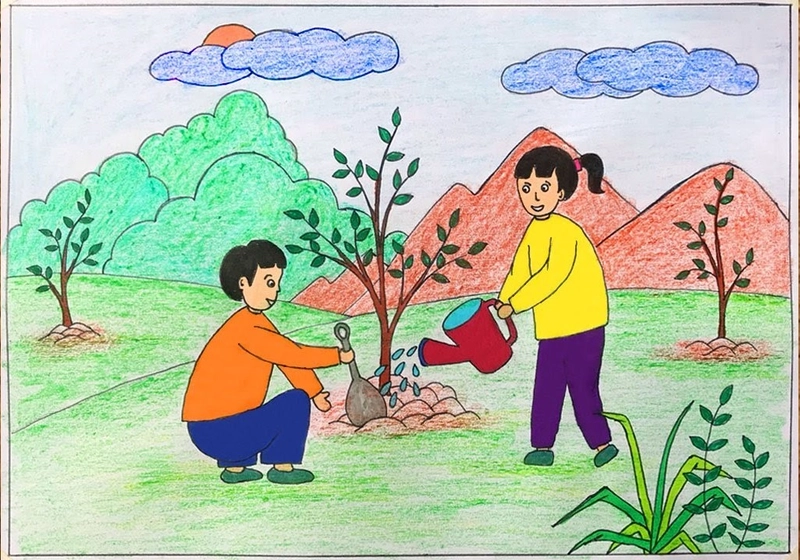 vẽ tranh cây xanh, trồng cây