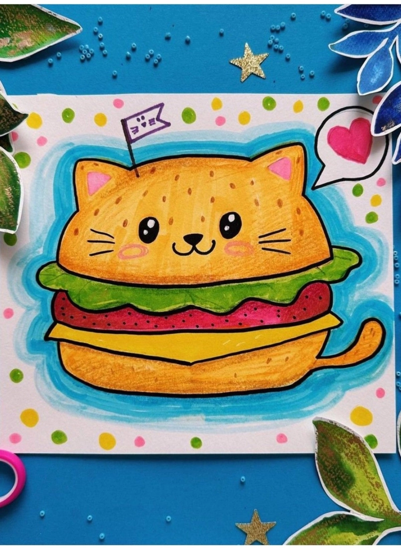 vẽ tranh cute đồ ăn đơn giản 