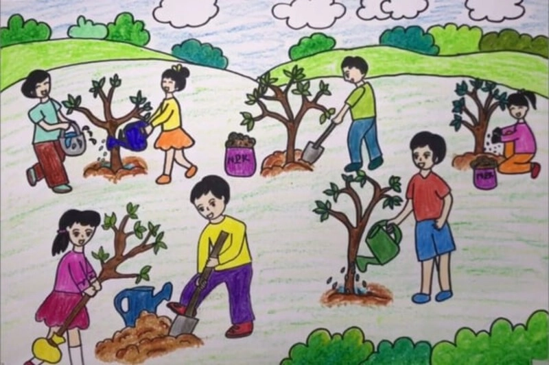 vẽ tranh đô thị xanh hạnh phúc đẹp 