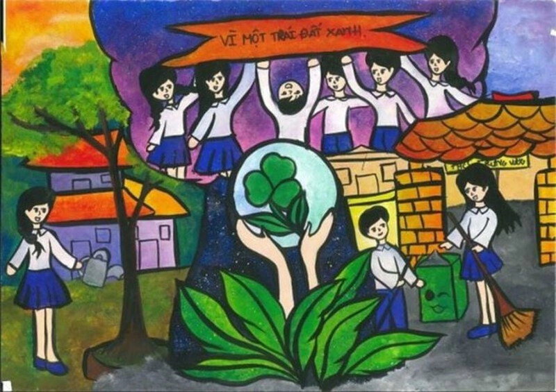 vẽ tranh đô thị xanh hạnh phúc hoạt hình 