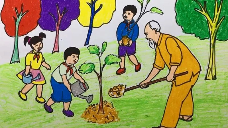 vẽ tranh gây rừng, trồng cây