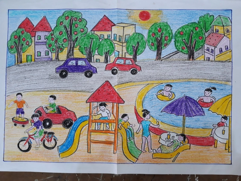 vẽ tranh khu vui chơi thiếu nhi đẹp 