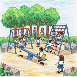 vẽ tranh khu vui chơi đơn giản sáng tạo