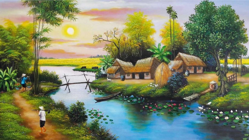 lớp 7 vẽ tranh phong cảnh làng quê với màu nước 