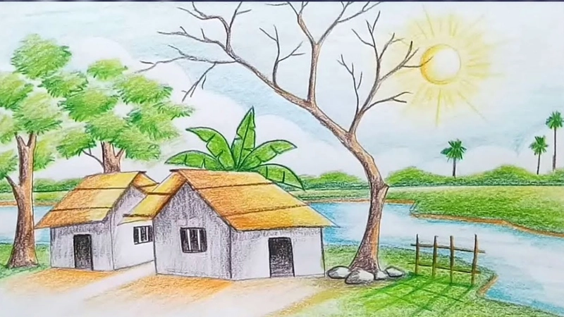 vẽ tranh làng quê yên ả thanh bình 