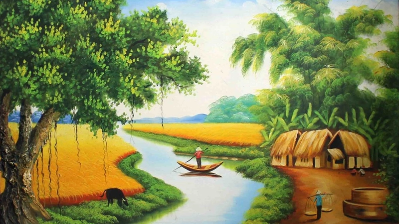 đề tài vẽ tranh phong cảnh làng quê quen thuộc 