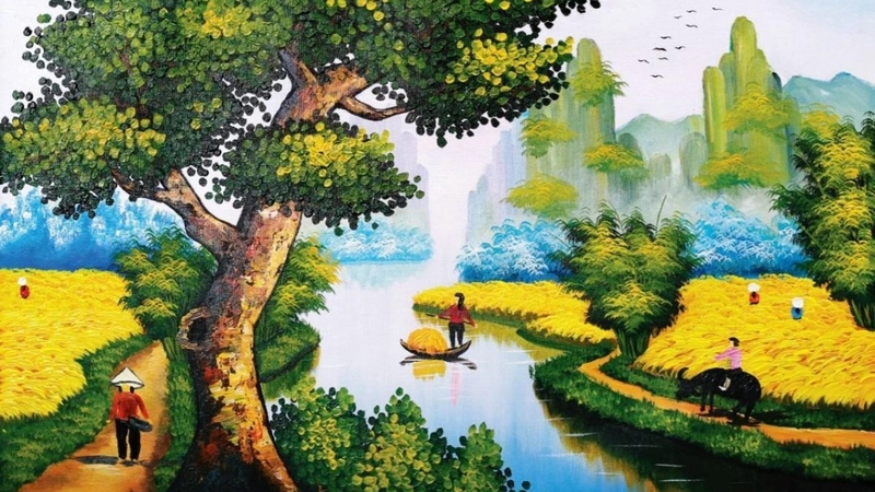 tranh vẽ làng quê việt nam đơn giản cho học sinh 