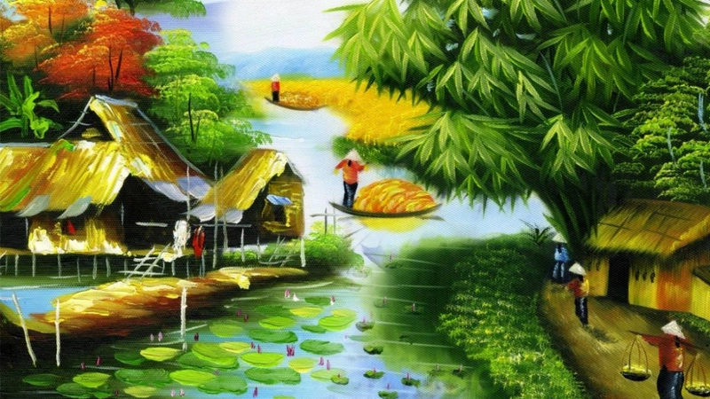 vẽ tranh phong cảnh làng quê yên bình 