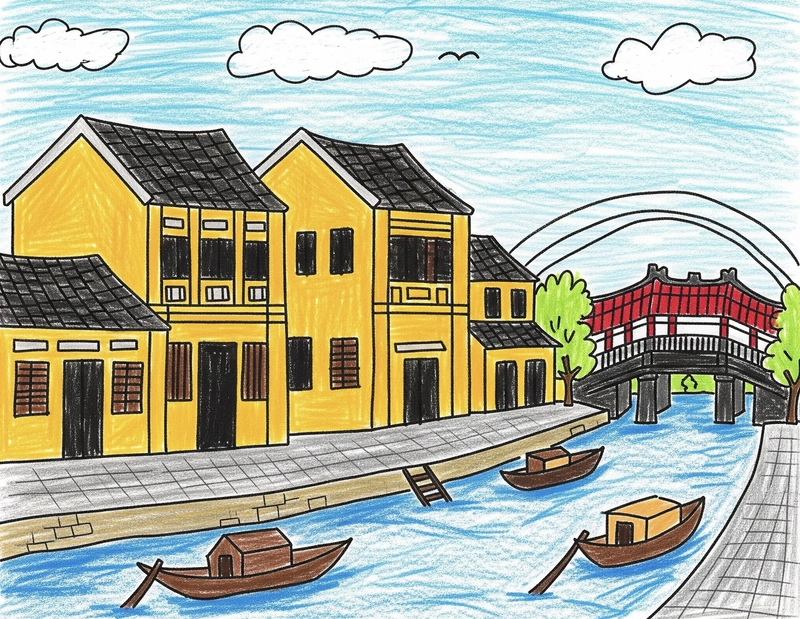 vẽ tranh phố cổ hội an cực dễ