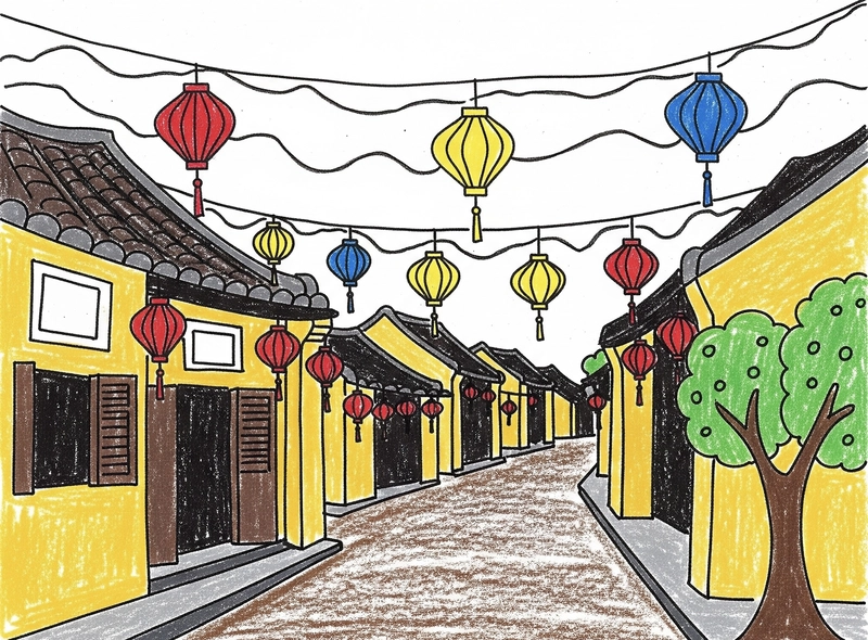vẽ tranh phố cổ hội an siêu dễ