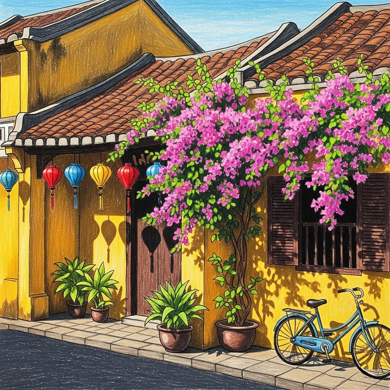 vẽ tranh phong cảnh phố cổ hội an cực chill