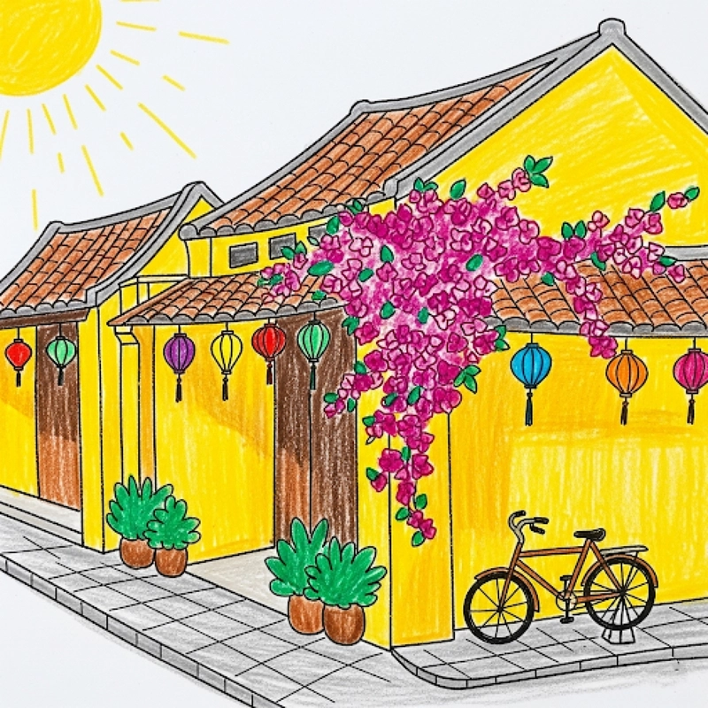 vẽ tranh phong cảnh phố cổ hội an dễ