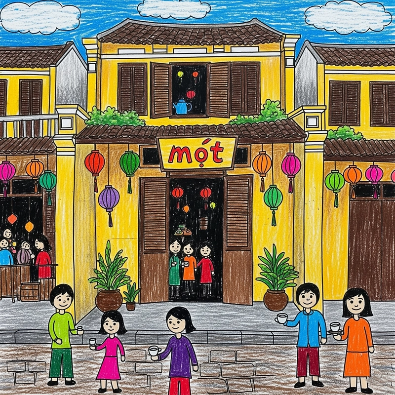vẽ tranh phong cảnh phố cổ hội an đẹp