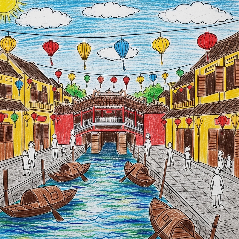 vẽ tranh phong cảnh phố cổ hội an