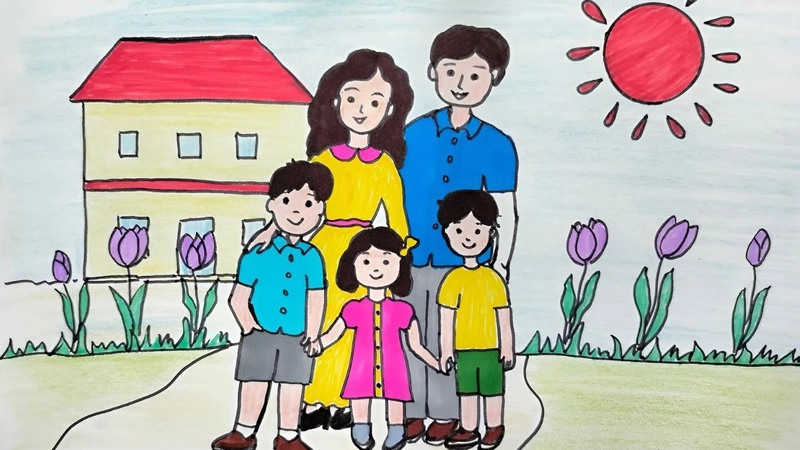 vẽ tranh sum họp gia đình đơn giản cho thiếu nhi 