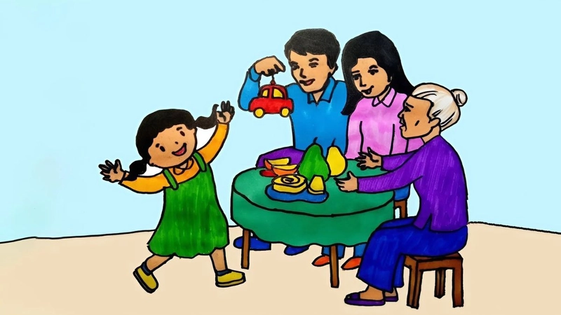 vẽ tranh sum họp gia đình ngày tết đoàn viên 