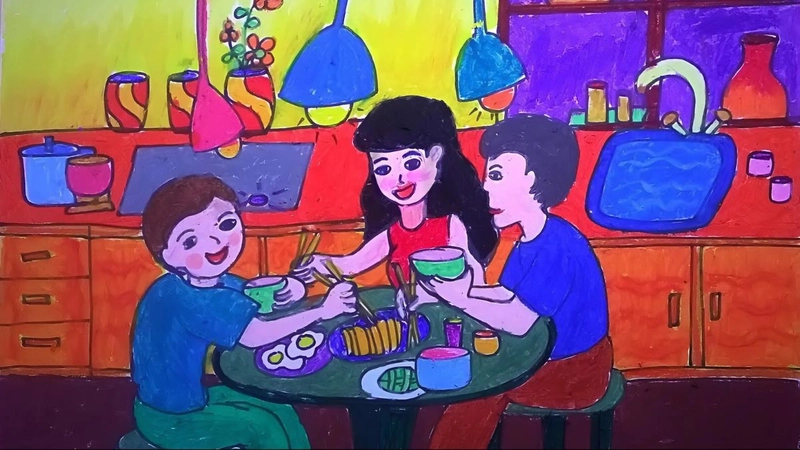 vẽ tranh gia đình sum họp đơn giản mà ý nghĩa 