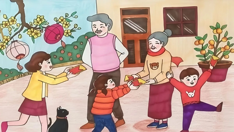 vẽ tranh sum họp gia đình lớp 7 đơn giản 