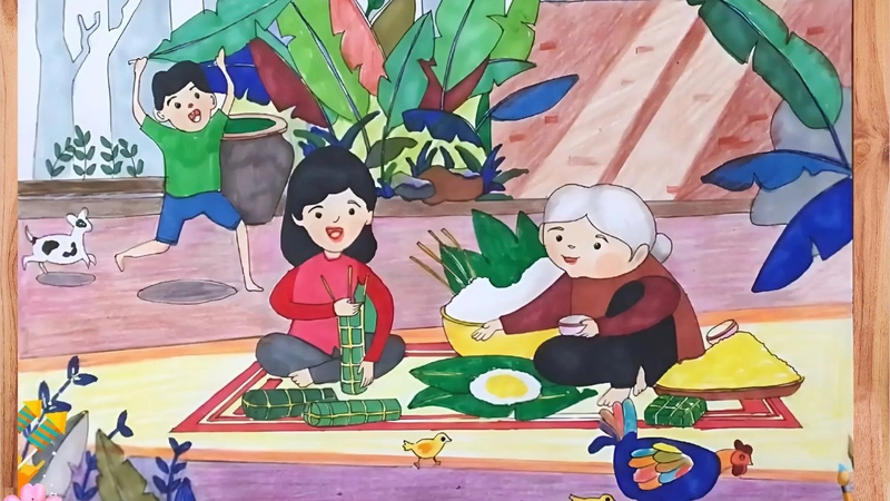 vẽ tranh sum họp gia đình ngày lễ 