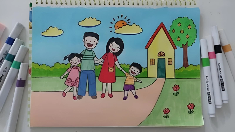 tranh vẽ sum họp gia đình mùa tết 