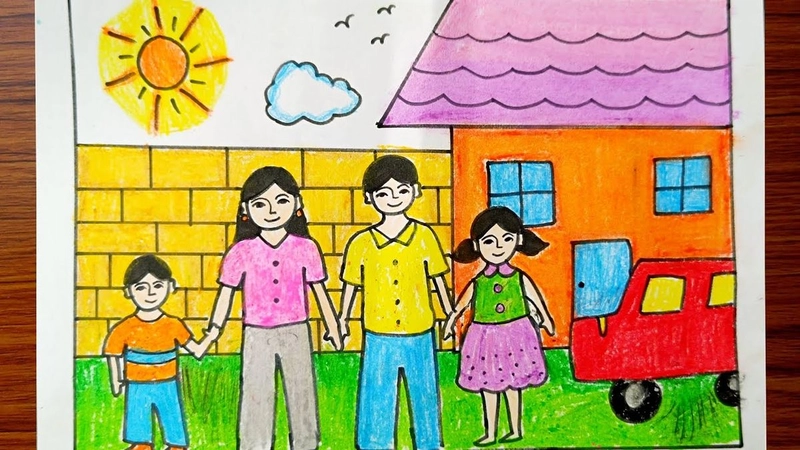 vẽ tranh sum họp gia đình nhẹ nhàng 