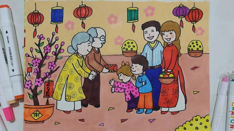 vẽ tranh chủ đề sum họp gia đình sáng tạo 