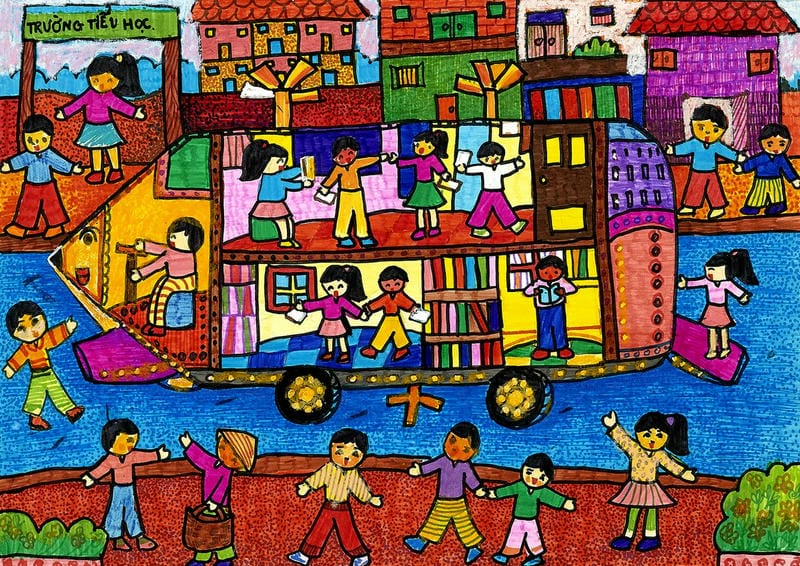 vẽ tranh thư viện trường em chủ đề học tập
