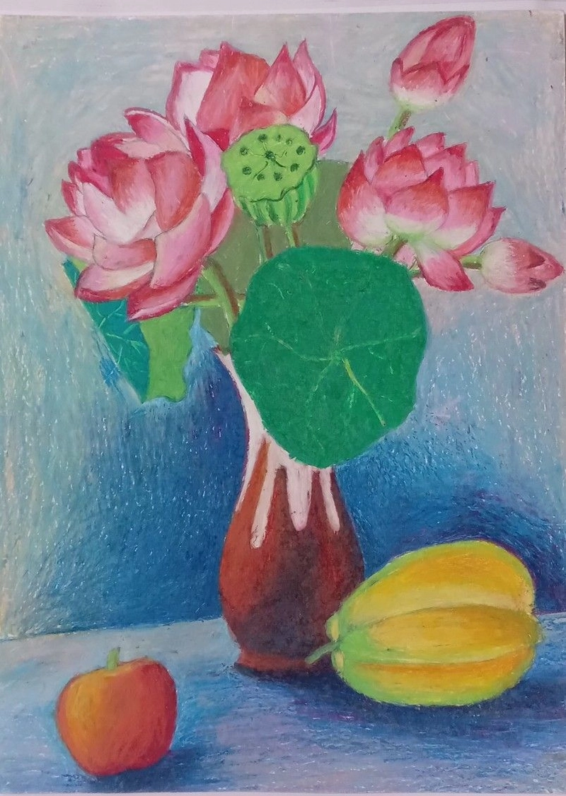vẽ tranh tĩnh vật hoa sen màu acrylic