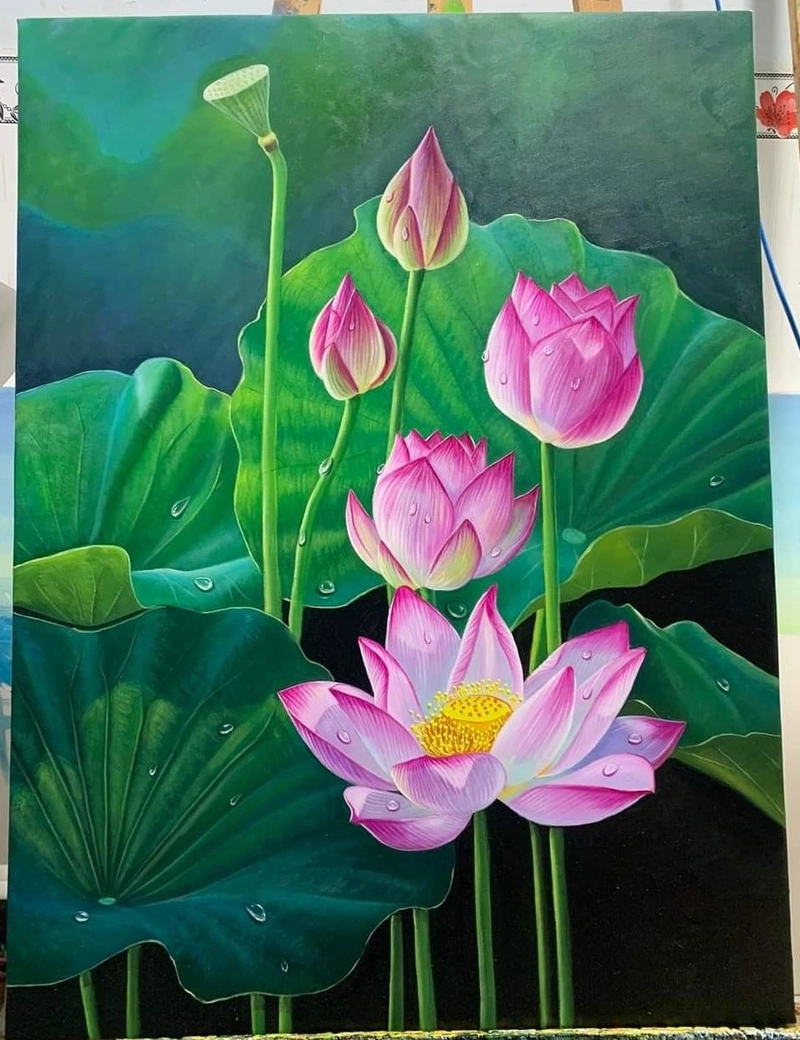 vẽ tranh tĩnh vật lọ hoa sen đơn giản