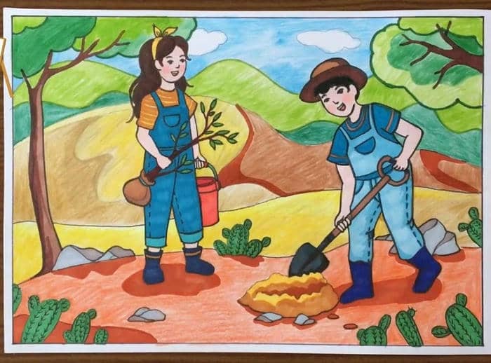 vẽ tranh trồng cây xanh lớp học