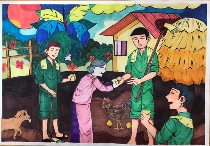 vẽ tranh tri ân tổ tiên 