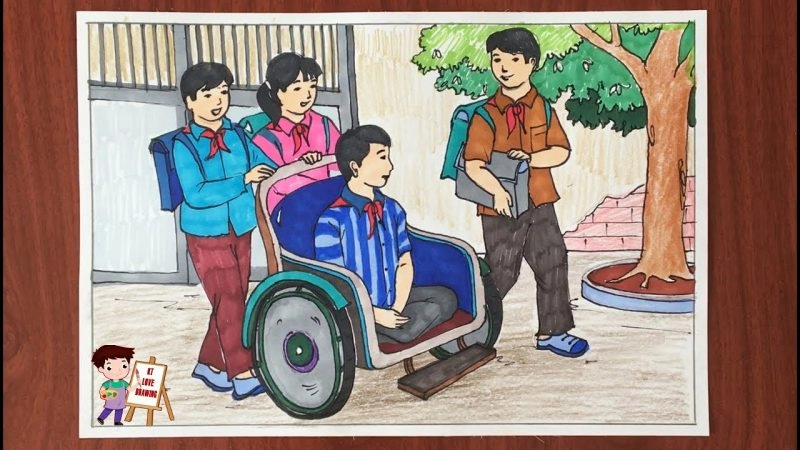 vẽ về tình yêu thương con người trong trường học 